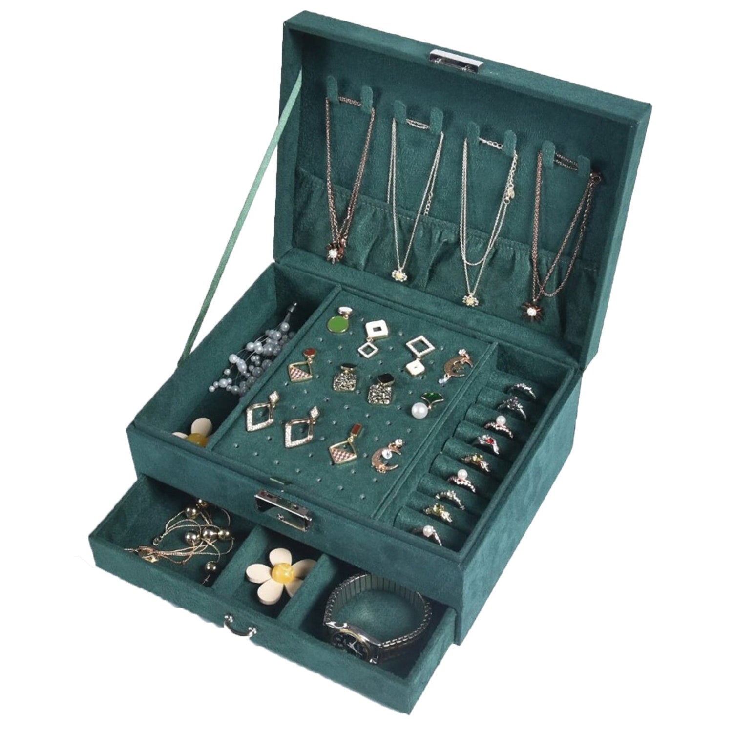 Organizator pentru bijuterii, Zola®, din material moale, placut la atingere, verde, inchidere zavor metalic, 23x17x10.5 cm Organizator pentru bijuterii, Zola®, din material moale, placut la atingere, verde, inchidere zavor metalic, 23x17x10.5 cm